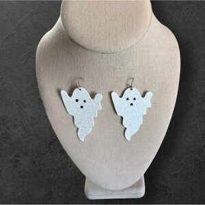 White glitter ghost dangle earrings